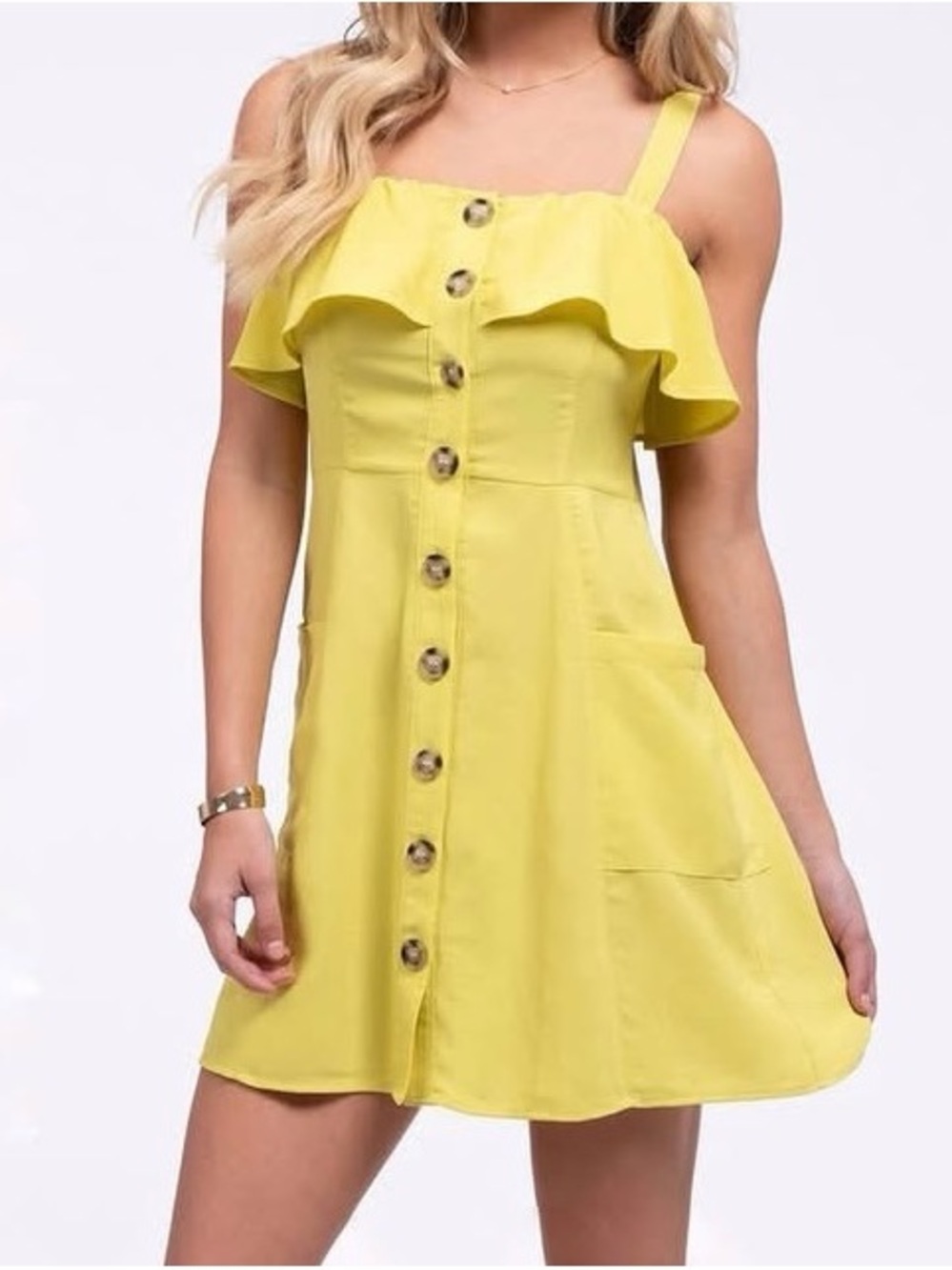 E & M Summer Ruffle-Trim Button-Front Mini Dress in Yellow 🍋